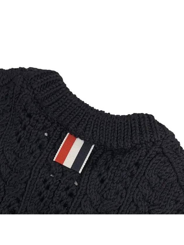 Women's 4 Bar Irish Pointelle Cable Merino Wool Knit Top Navy - THOM BROWNE - BALAAN 10