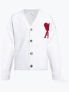 Heart Logo V Neck Wool Cardigan Off White - AMI - BALAAN 2