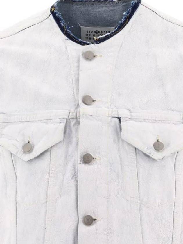 Crack Effect Collarless Denim Jacket White - MAISON MARGIELA - BALAAN 4