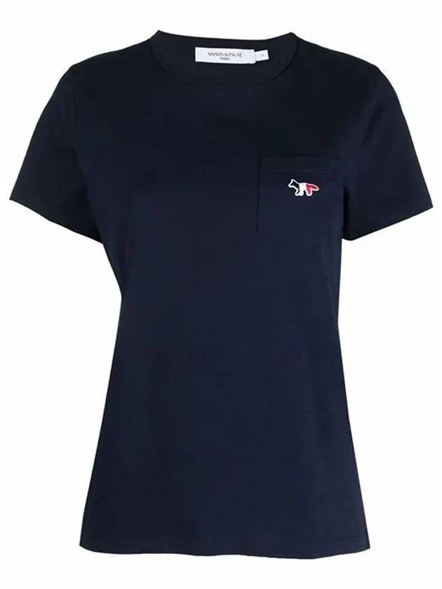 Tricolor Fox Patch Classic Pocket Short Sleeve T-Shirt Navy - MAISON KITSUNE - BALAAN 1