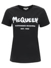 Women's Graffiti Logo Short Sleeve T-Shirt Black - ALEXANDER MCQUEEN - BALAAN 2