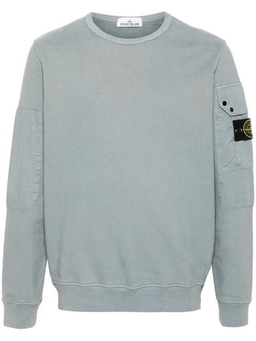 Brushed Organic Cotton Fleece Sweatshirt Blue - STONE ISLAND - BALAAN 1