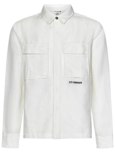 Broken Linen Cotton Long Sleeve Shirt White - CP COMPANY - BALAAN 1