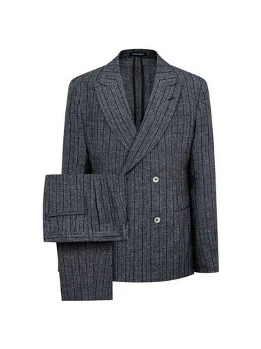 Men s Striped Pattern Linen Blend Suit Dark Gray - EMPORIO ARMANI - BALAAN 1