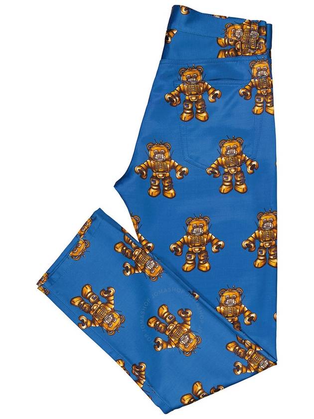 Moschino Men's Blue Allover Robot Bear Print Trousers, Brand Size 44 (Waist Size 29") - MOSCHINO - BALAAN 3