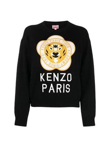 Women's Tiger Academy Wool Knit Top Black - KENZO - BALAAN 1