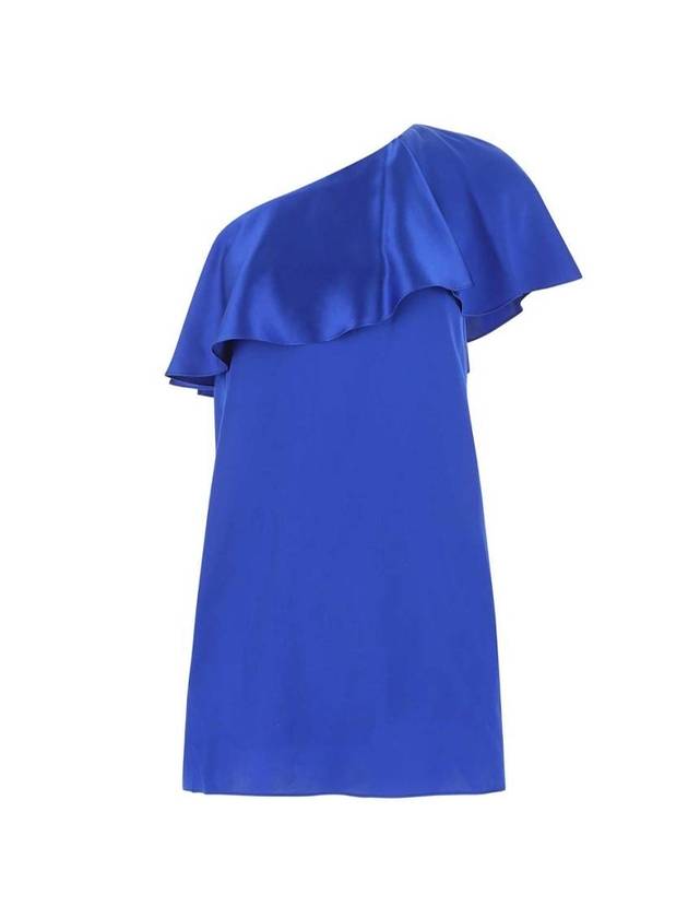 Ruffled One Shoulder Midi Dress Blue - SAINT LAURENT - BALAAN 1