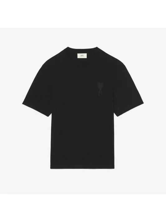 Tone On Tone Heart Logo Short Sleeve T-Shirt Black - AMI - BALAAN 2