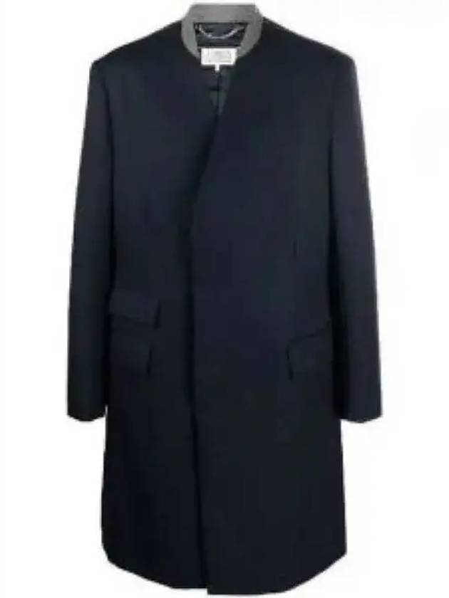 Stitched Collarless Wool Single Coat Navy - MAISON MARGIELA - BALAAN 2