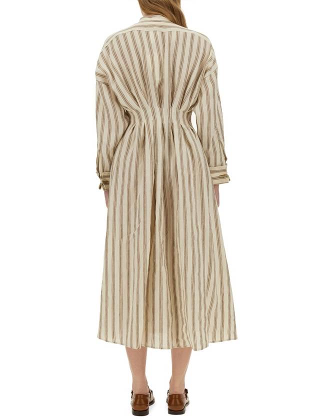 Striped Linen Long Dress White - MAX MARA - BALAAN 4