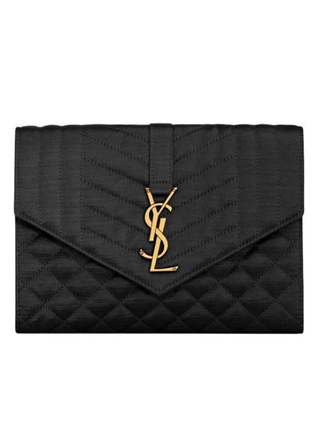 Matelasse Envelope Flap Satin Clutch Bag Black - SAINT LAURENT - BALAAN 1