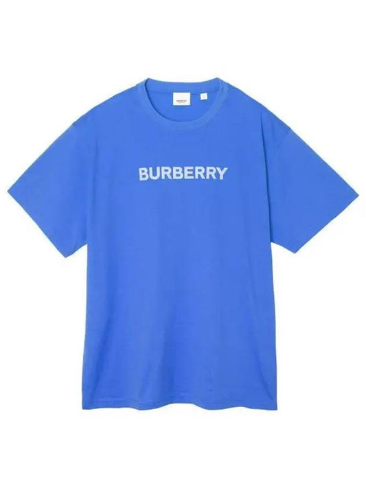 Logo-Print Cotton Short-Sleeve T-Shirt Blue - BURBERRY - BALAAN 2