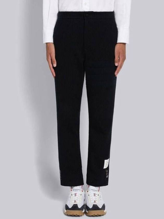 Seersucker Loopback 4 Button Vent Straight Pants Navy - THOM BROWNE - BALAAN 2