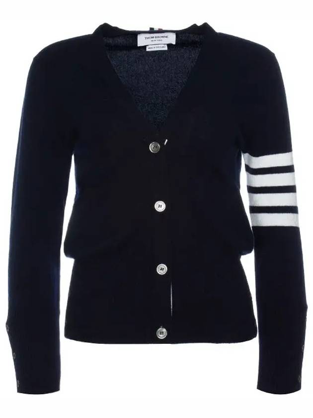 4-Bar V-Neck Cashmere Cardigan Navy - THOM BROWNE - BALAAN 8