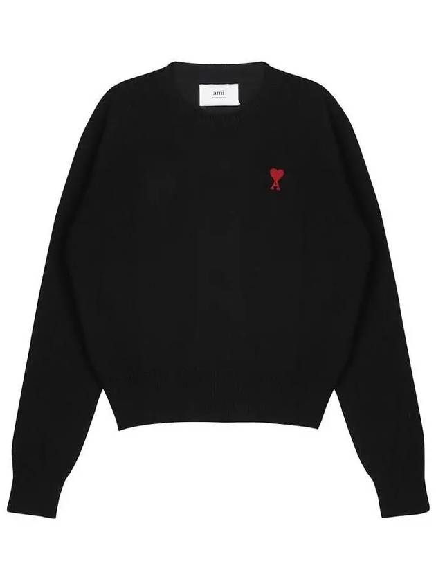 Heart Logo Crew Neck Merino Wool Knit Top Black - AMI - BALAAN 2