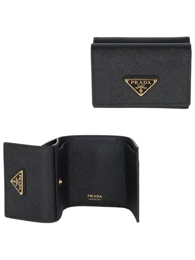 Women's Triangle Logo Saffiano Compact Half Wallet Black - PRADA - BALAAN 2