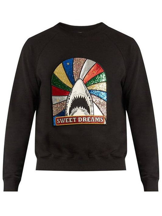 Shark Patch Cotton Sweatshirt Black - SAINT LAURENT - BALAAN 1