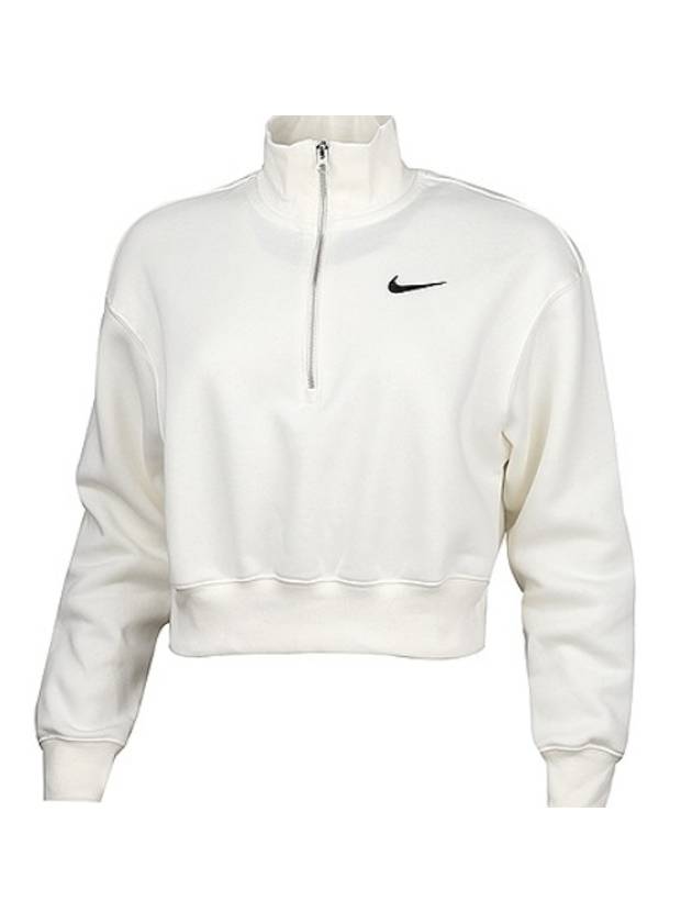 NSW Phoenix Fleece Half Zip Crop Sweatshirt White - NIKE - BALAAN 1