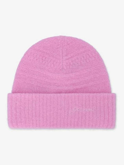 Embroidered Logo Knit Beanie Corsage Pink - GANNI - BALAAN 2