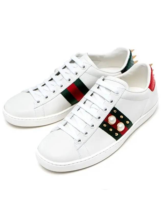 Ace Stud Calfskin Low Top Sneakers White - GUCCI - BALAAN 5