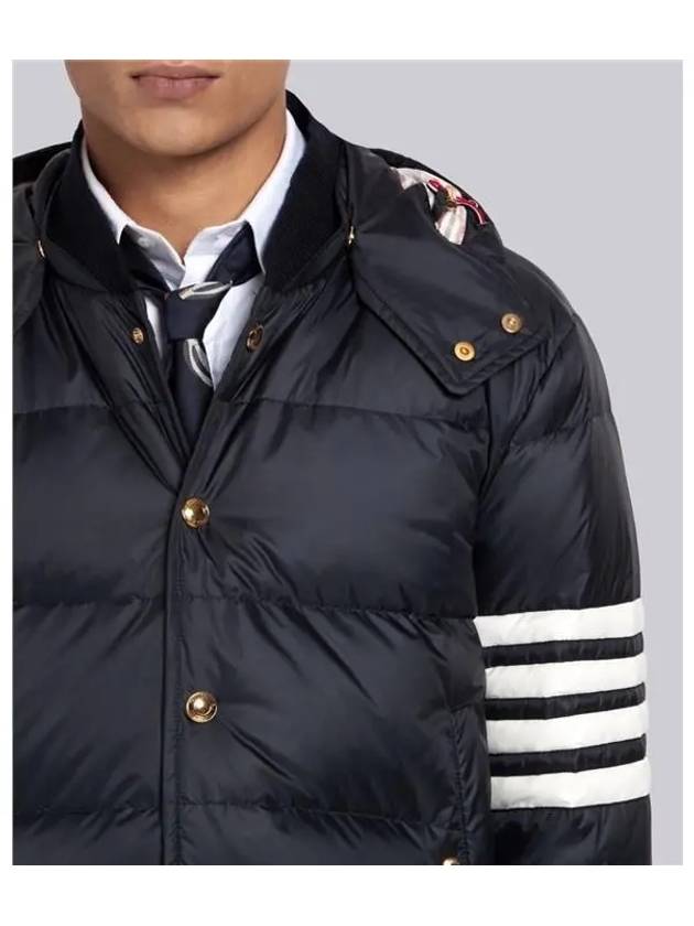 Downfilled Nylon 4-Bar Bomber Padding Navy - THOM BROWNE - BALAAN 7