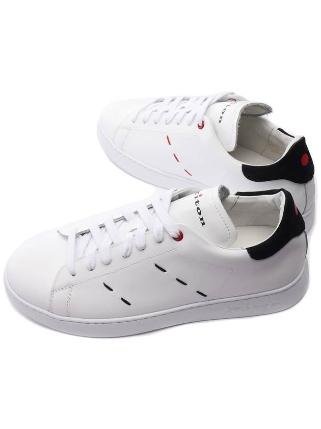 Stitched Leather Low Top Sneakers White Black - KITON - BALAAN 7