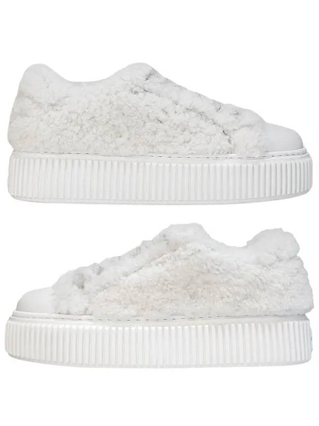 Logo Shearling Low Top Sneakers White - MIU MIU - BALAAN 3