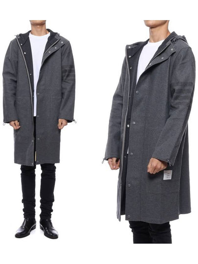 Men's Double Face Tech Twill Tonal 4-Bar Stripe Long Parka Grey - THOM BROWNE - BALAAN 2