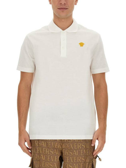 Embroidered Logo Polo Shirt White - VERSACE - BALAAN 2