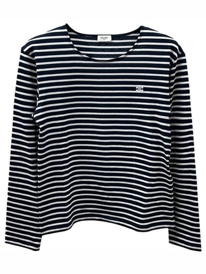 Triomphe Striped Cotton Jersey Long Sleeve T-Shirt White Navy - CELINE - BALAAN 2