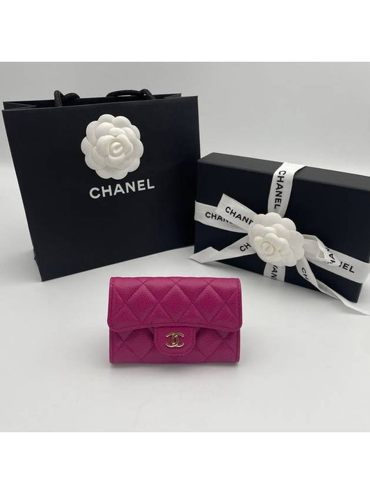 Classic snap card wallet caviar fuchsia pink gold plated AP0214 - CHANEL - BALAAN 1