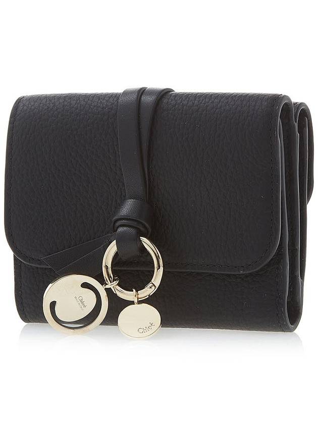 Alphabet Grain Leather Flap Small Half Wallet Black - CHLOE - BALAAN 3