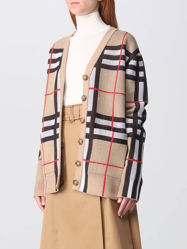 V-Neck Checked Technical Cotton Cardigan Archive Beige - BURBERRY - BALAAN 3