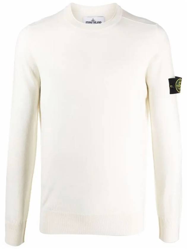 Waffen Patch Crew Neck Wool Knit Top Ivory - STONE ISLAND - BALAAN 3