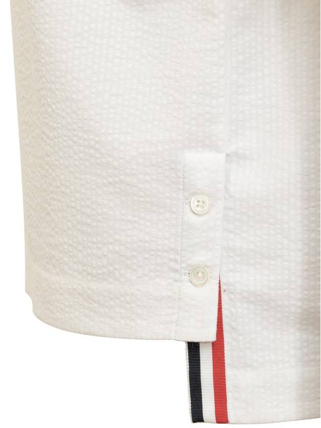 Seersucker Cotton Polo Shirt White - THOM BROWNE - BALAAN 4