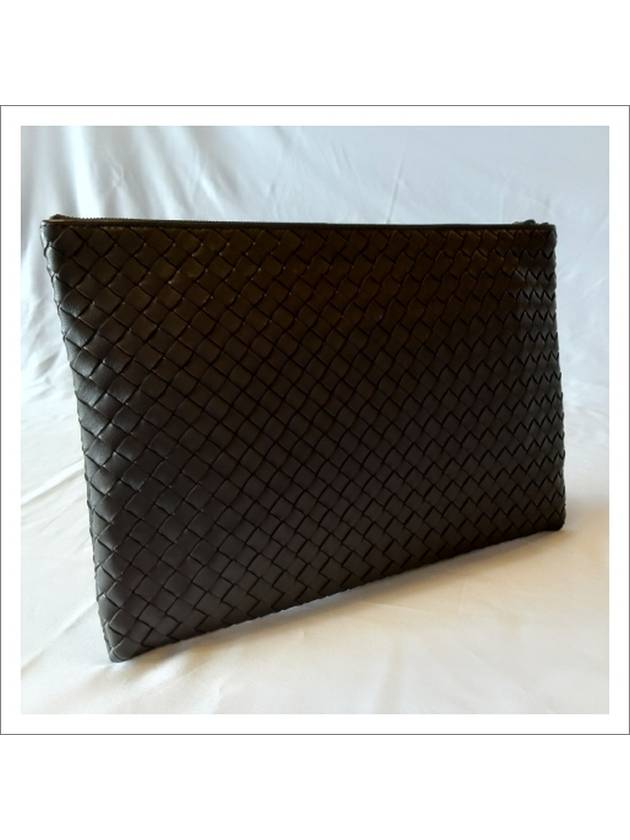 Intrecciato Document Leather Clutch Bag Dark Brown - BOTTEGA VENETA - BALAAN 4