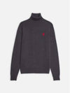 Small Heart Logo Extrafine Merino Wool Turtleneck Heather Grey - AMI - BALAAN 2