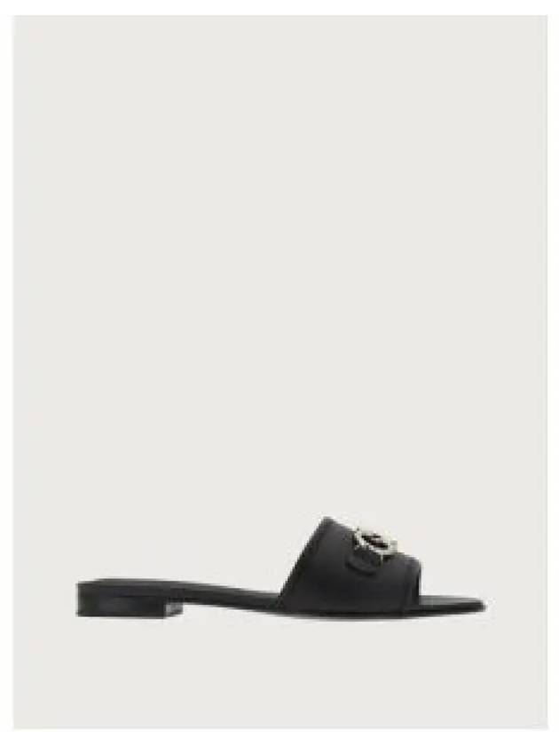 Women's Gancini Rhodes Logo Slippers Black - SALVATORE FERRAGAMO - BALAAN 2