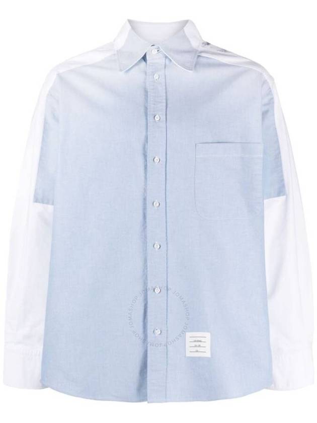 Patchwork Oversized Long Sleeves Shirt Blue - THOM BROWNE - BALAAN 2