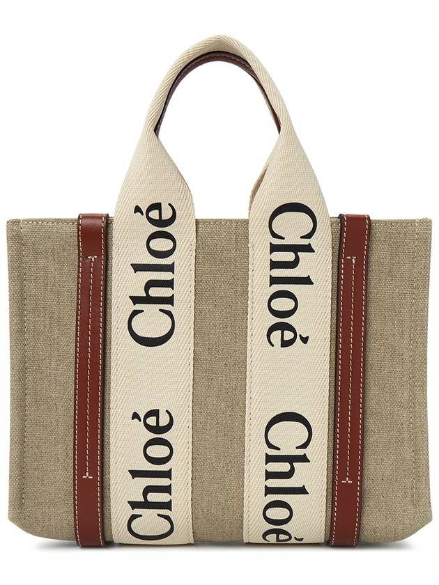 Woody Small Canvas Tote Bag White Brown Beige - CHLOE - BALAAN 5