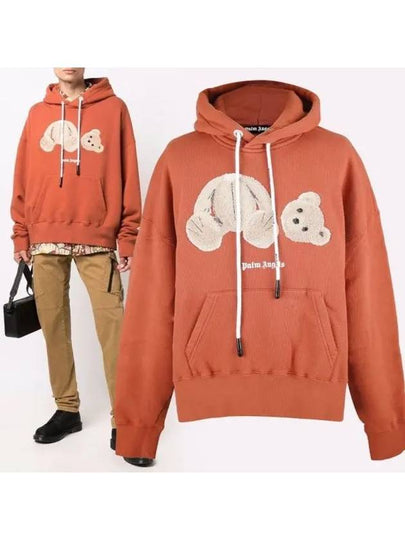 Men's Bear Logo Cotton Hoodie Red - PALM ANGELS - BALAAN 2