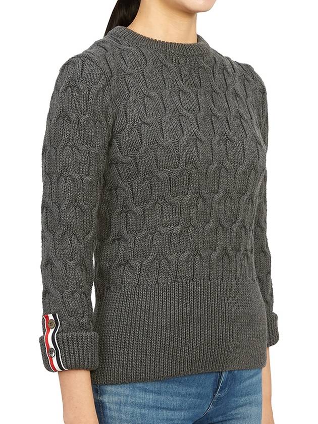 Merino Crisscross Cable Stitch Crewneck Knit Top Grey - THOM BROWNE - BALAAN 4