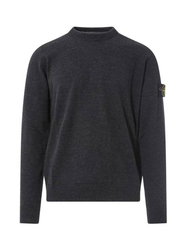 Regular Fit Crew Neck Wool Knit Top Melange Charcoal - STONE ISLAND - BALAAN 1