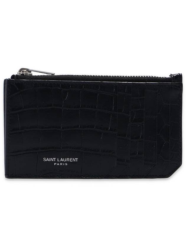 Crocodile Fragment Zipper Card Wallet Black - SAINT LAURENT - BALAAN 2