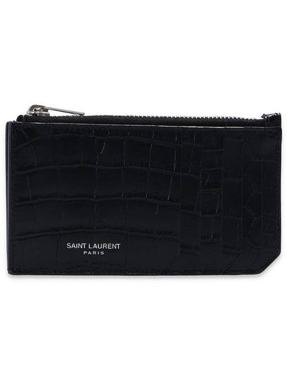 Crocodile Fragment Zipper Card Wallet Black - SAINT LAURENT - BALAAN 2