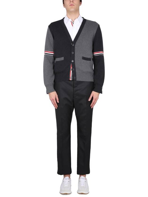 Funmix Cotton ArmBand V-Neck Cardigan Tonal Grey - THOM BROWNE - BALAAN 3