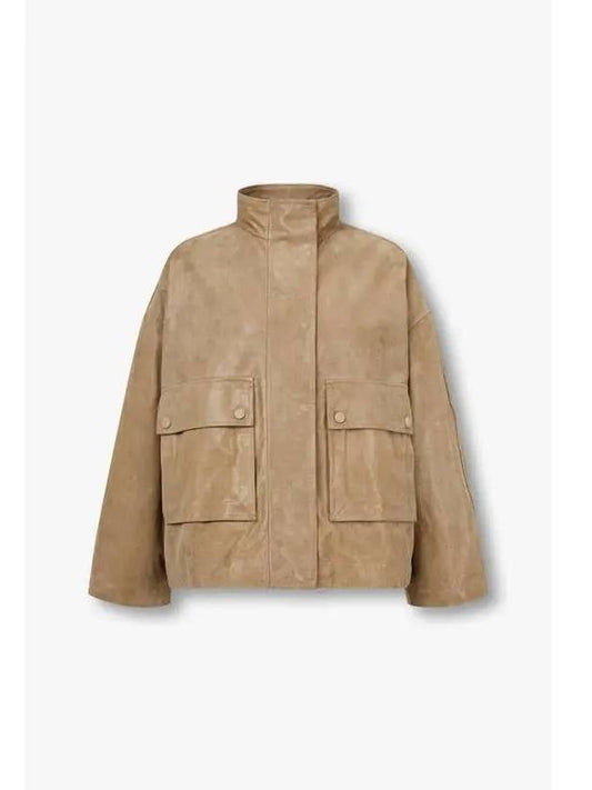 Women Shining Suede High Neck Jacket Camel - EMPORIO ARMANI - BALAAN 1