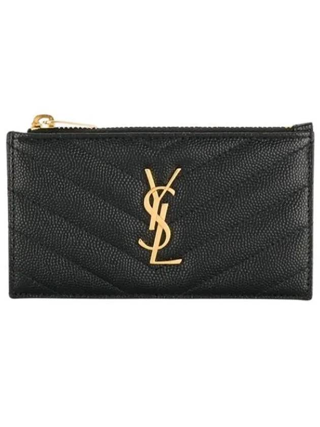 Monogram Fragment Zipper Card Wallet Black - SAINT LAURENT - BALAAN 2