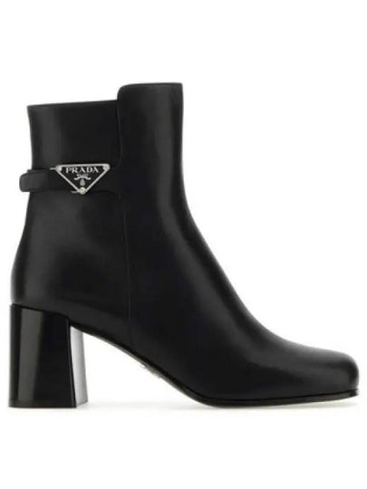 Triangle Logo Leather Middle Boots Black - PRADA - BALAAN 2