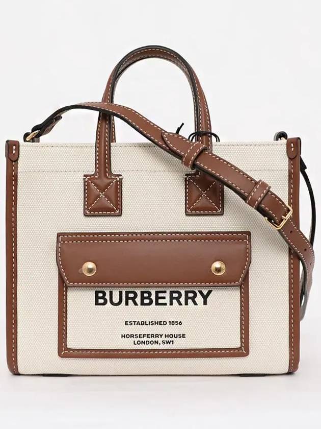 Mini Two-Tone Canvas and Leather Freya Tote Bag Natural Tan - BURBERRY - BALAAN 3